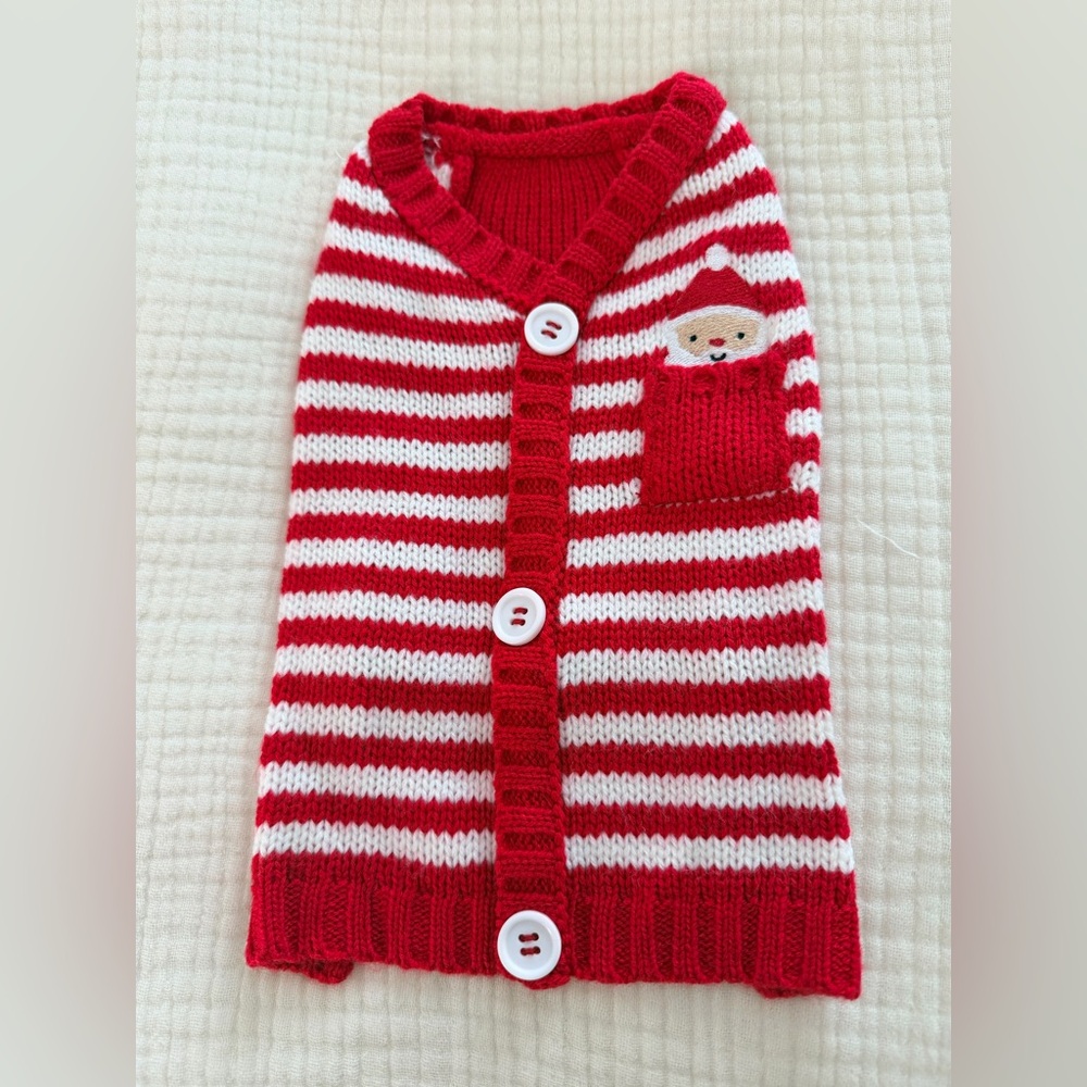 NWOT Red and White Striped Holiday Dog Sweater, Small